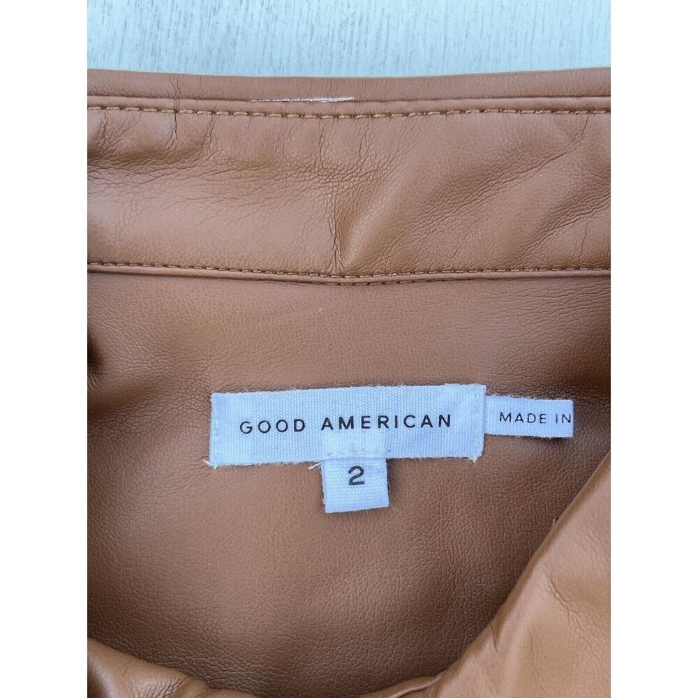 Good American Better Than Leather Shirt Women's Faux Leather Size 2 Burn Caramel - Picture 8 of 13